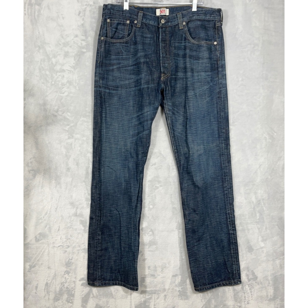 Levis Men Jeans 38x34 Blue 501 Straight Leg Button-Fly Dark Wash Denim